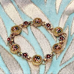 Yellow floral vtg mini micro mosaic bracelet 6.75”